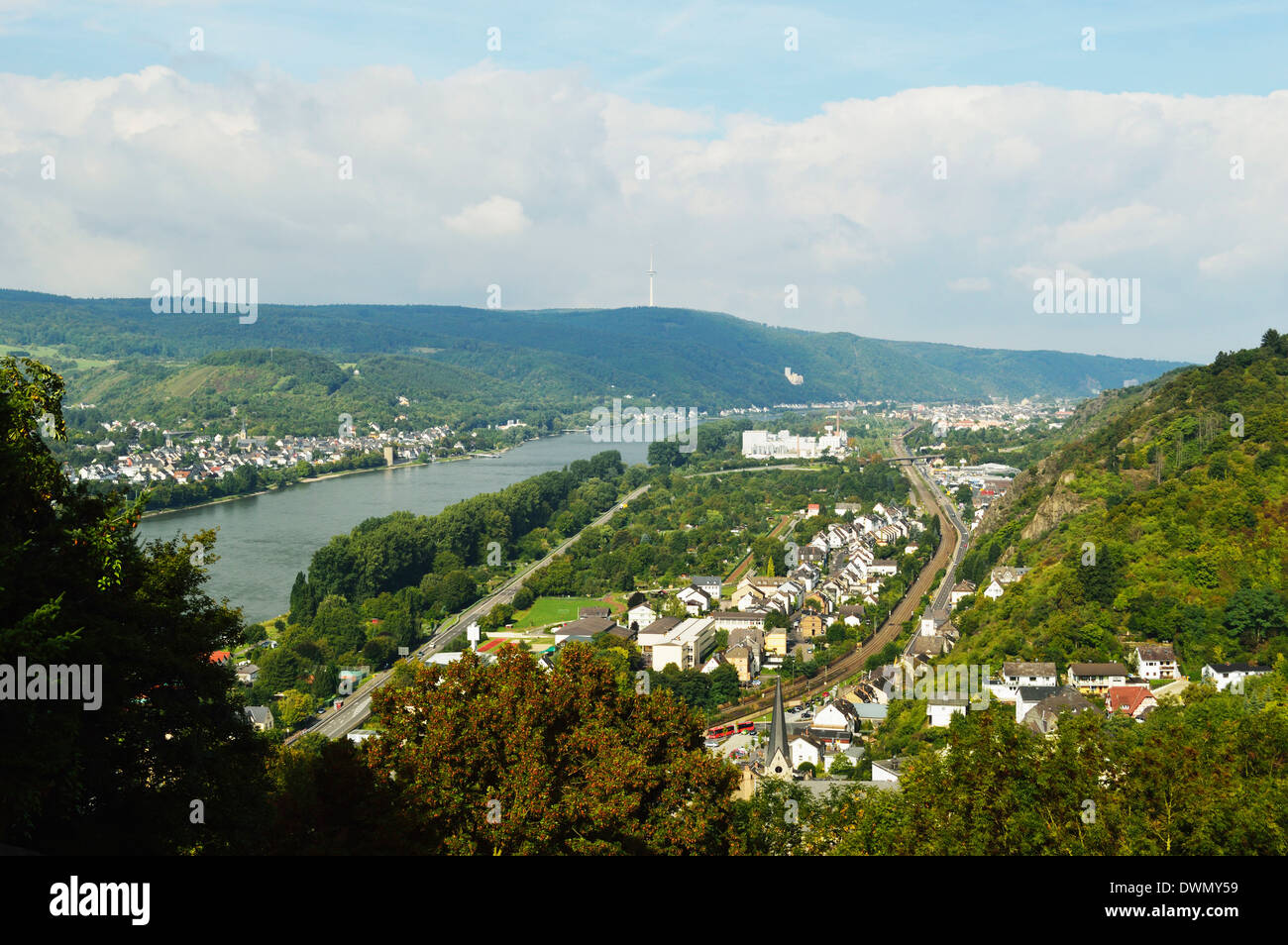 Ansicht von Lahnstein und Rhein, Rheinland-Pfalz, Deutschland, Europa Stockfoto