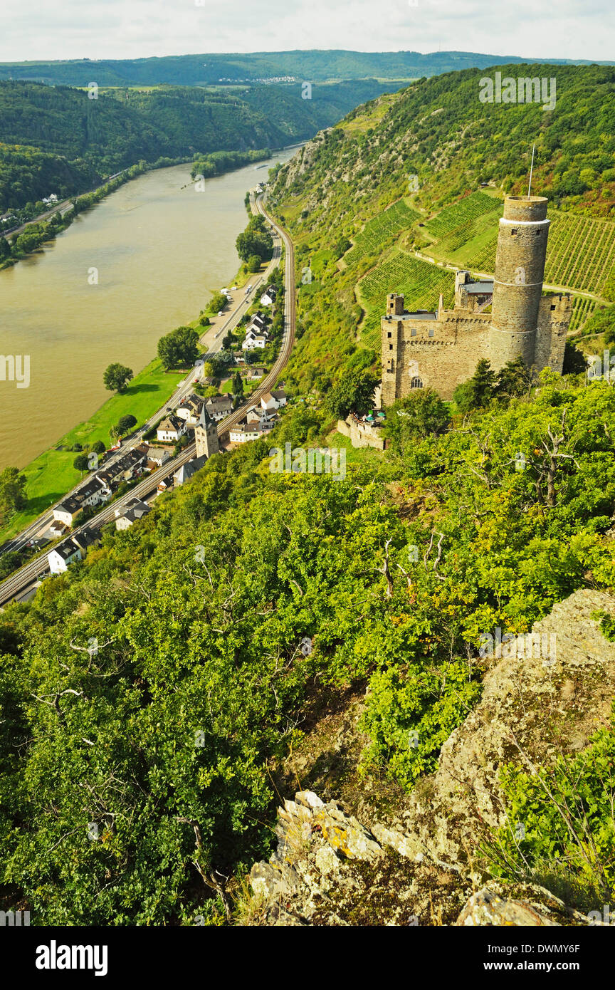 Burg Maus und Rhein, Rheinland-Pfalz, Deutschland, Europa Stockfoto