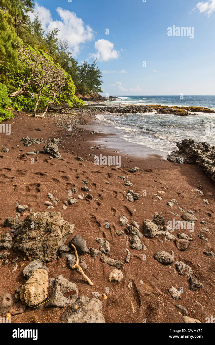 Exotische und atemberaubende Red Sand Beach auf der hawaiianischen Insel Maui. Stockfoto