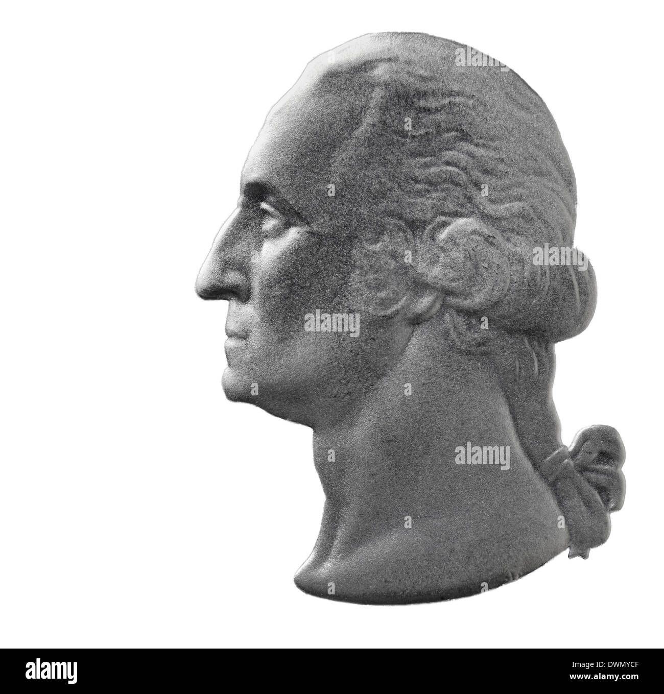 Porträt von George Washington, von Viertel-Dollar-Münze, USA, 1981, auf weißem Hintergrund Stockfoto