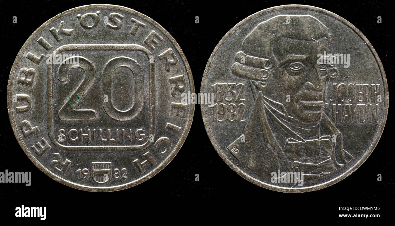 20-Schilling-Münze, Joseph Haydn, Österreich, 1982 Stockfoto
