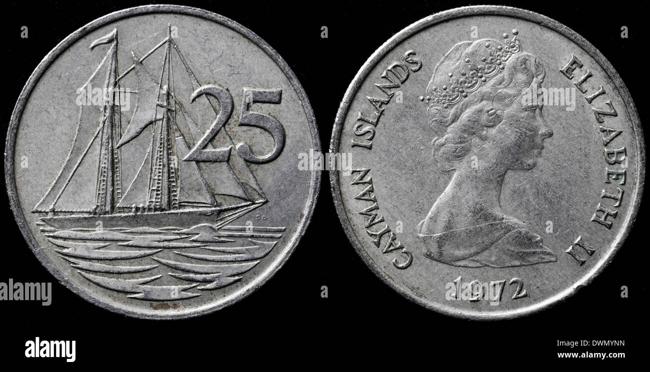 25 Cent Münze, Kaimaninseln, 1972 Stockfoto