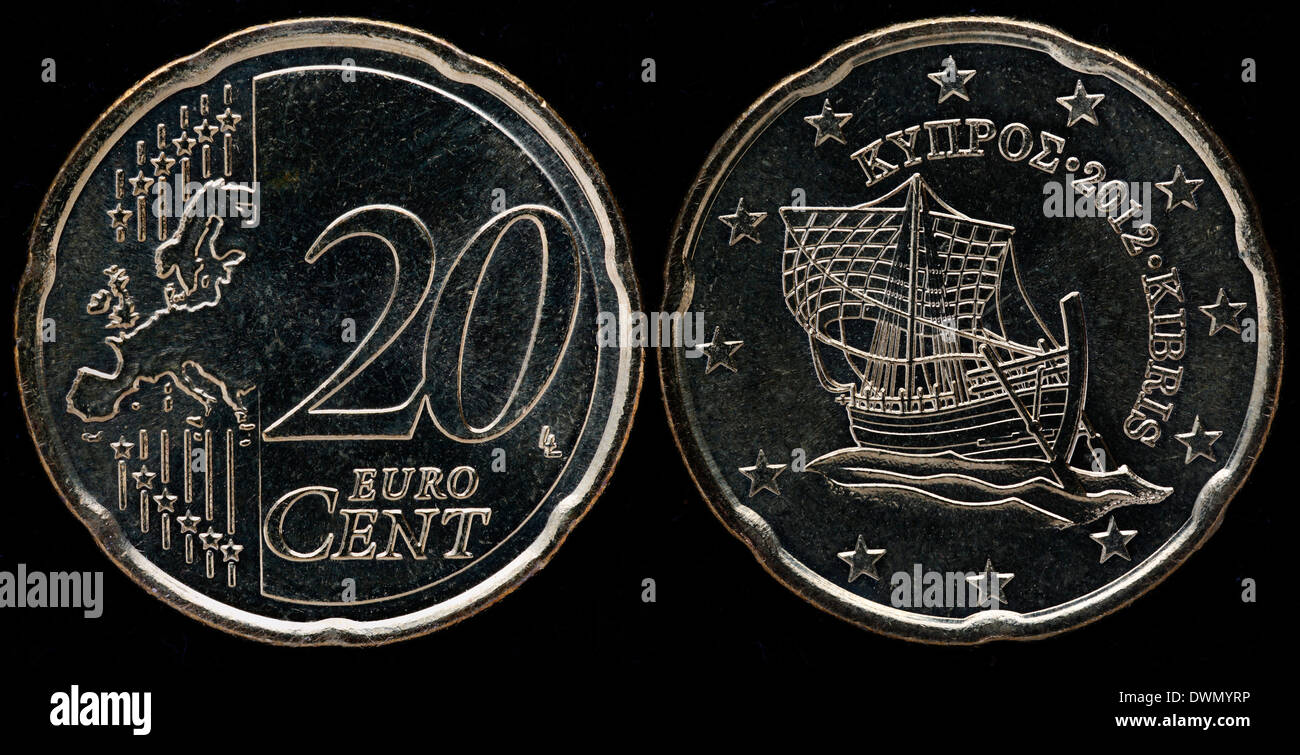 20 Euro-Cent-Münze, Schiff von Kyrenia, Zypern, 2012 Stockfotografie - Alamy