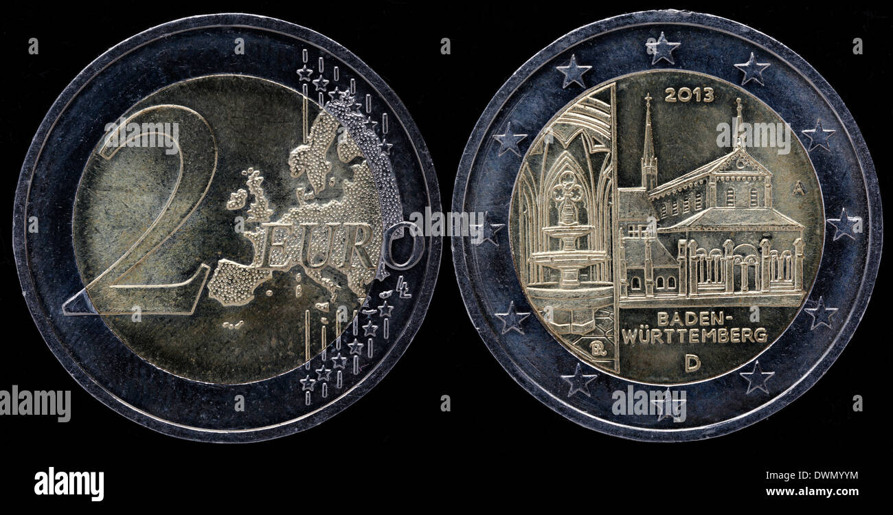 2-Euro-Münze, Baden-Wurttemberg, Maulbronn Abbey, Deutschland, 2013 Stockfoto