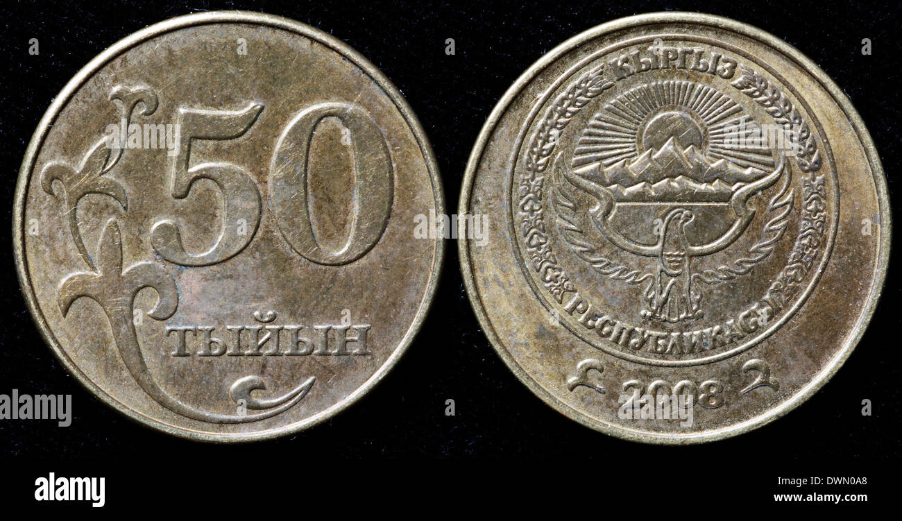 Münze 50 Tyin, Kirgisistan, 2008 Stockfoto