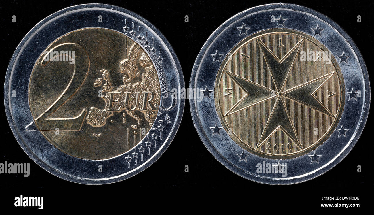 2-Euro-Münze, Malteserkreuz, Malta, 2010 Stockfoto