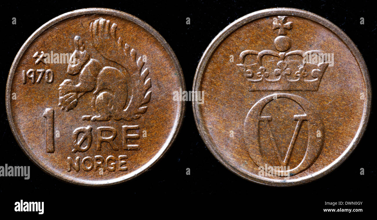 1 Erz Münze, Eichhörnchen, Norwegen, 1970 Stockfoto