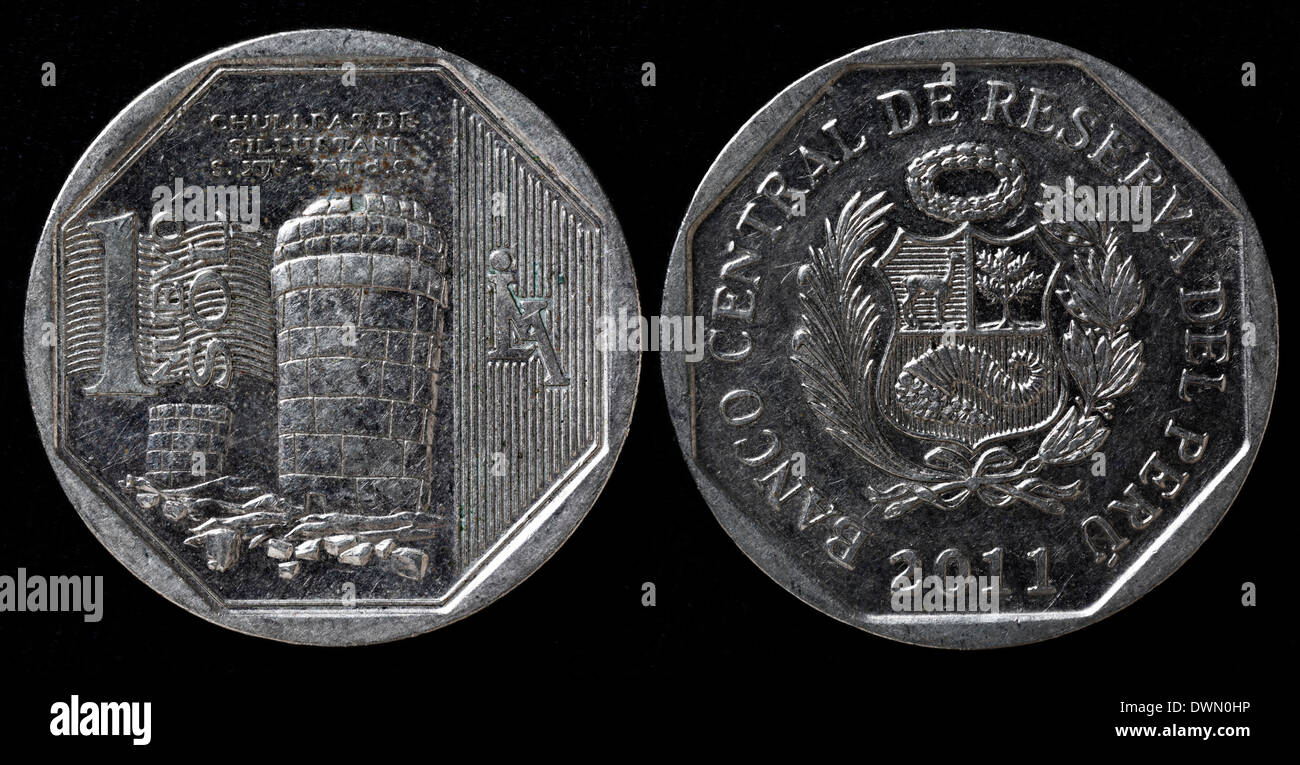 1 Nuevo Sol-Münze, Chullpas von Sillustani, Peru, 2011 Stockfoto