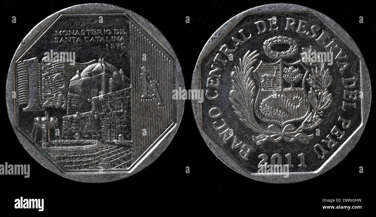 1 Nuevo Sol-Münze, Santa Catalina, Peru, 2011 Stockfoto