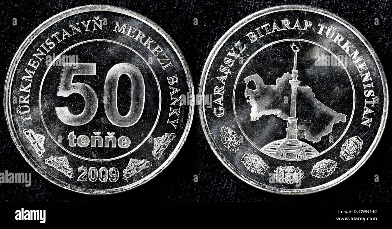 50 Tenge-Münze, Turkmenistan, 2009 Stockfoto