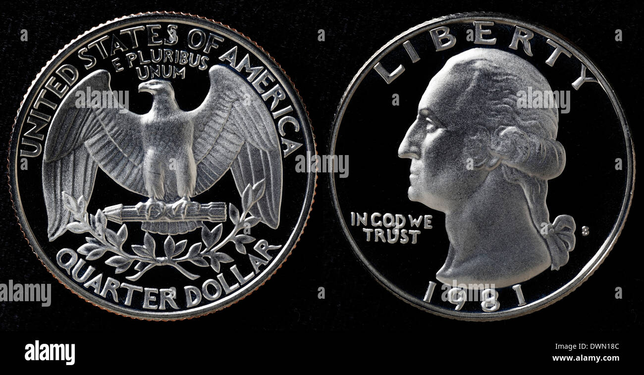 Viertel-Dollar-Münze, USA, 1981 Stockfoto