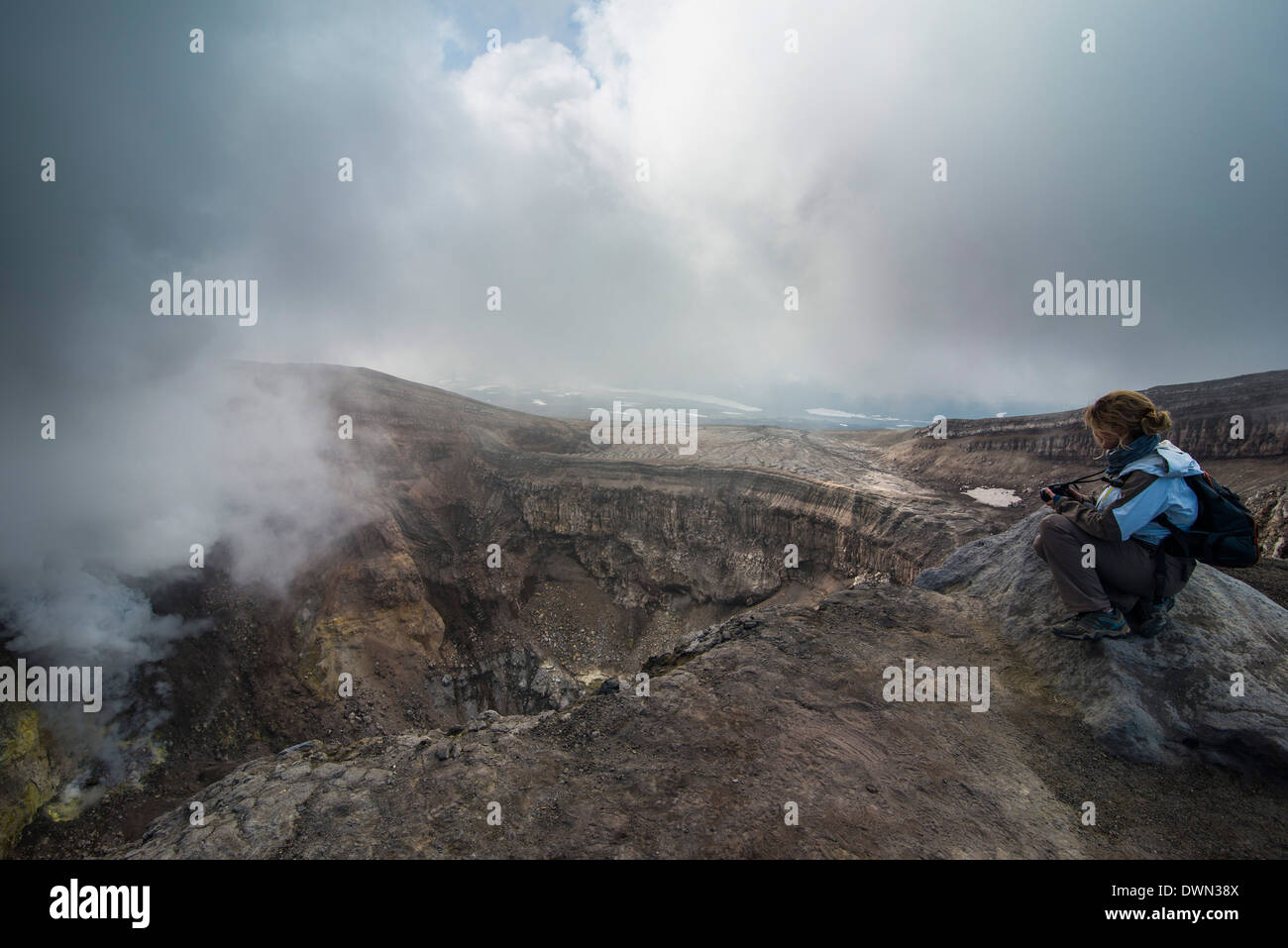 Dampfenden Fumarole auf der Gorely Vulkan, Kamtschatka, Russland, Eurasien Stockfoto