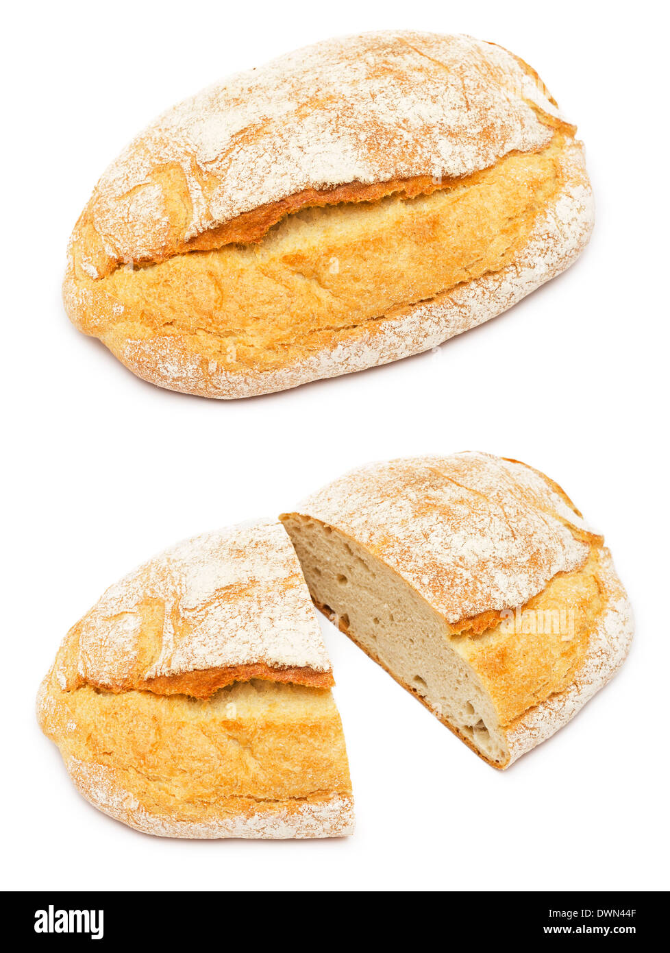 Frisch gebackenes Vollkornbrot isoliert auf weißem Hintergrund Stockfoto