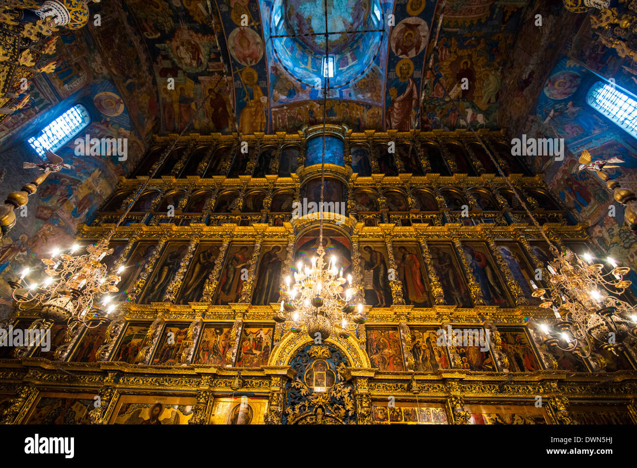 Bunte Wandmalereien in der Kirche von Elia, der Prophet in Jaroslawl, UNESCO-Weltkulturerbe, Goldener Ring, Russland Stockfoto