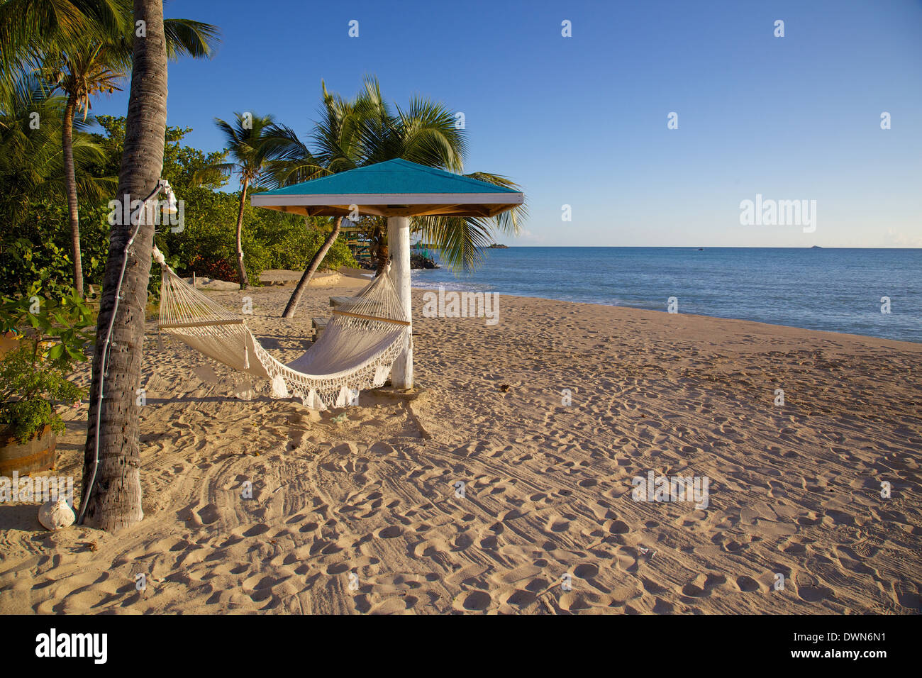 Hängematte, Turners Beach, St. Maria, Antigua, Leeward Islands, West Indies, Karibik, Mittelamerika Stockfoto