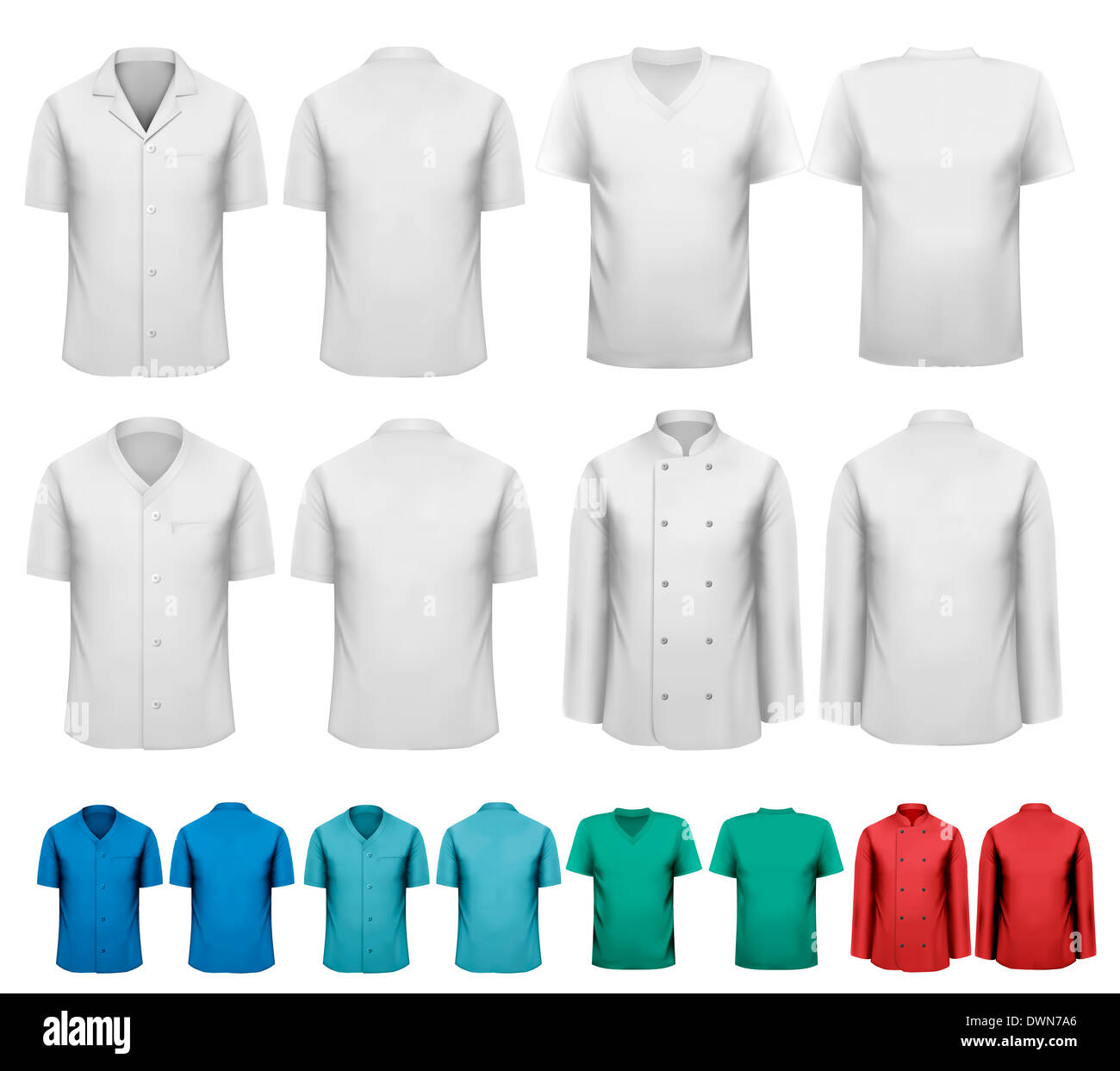 Satz von weißen und farbigen Arbeitskleidung. Design-Vorlage. Vektor-Illustration. Stockfoto