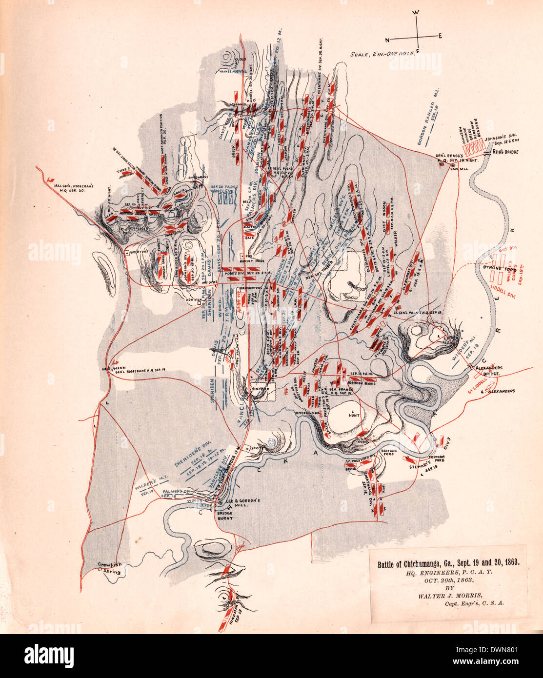 Landkarte - Schlacht von Chickamauga, Georgia, September 19 und 20, 1863 / USA Bürgerkrieg Stockfoto