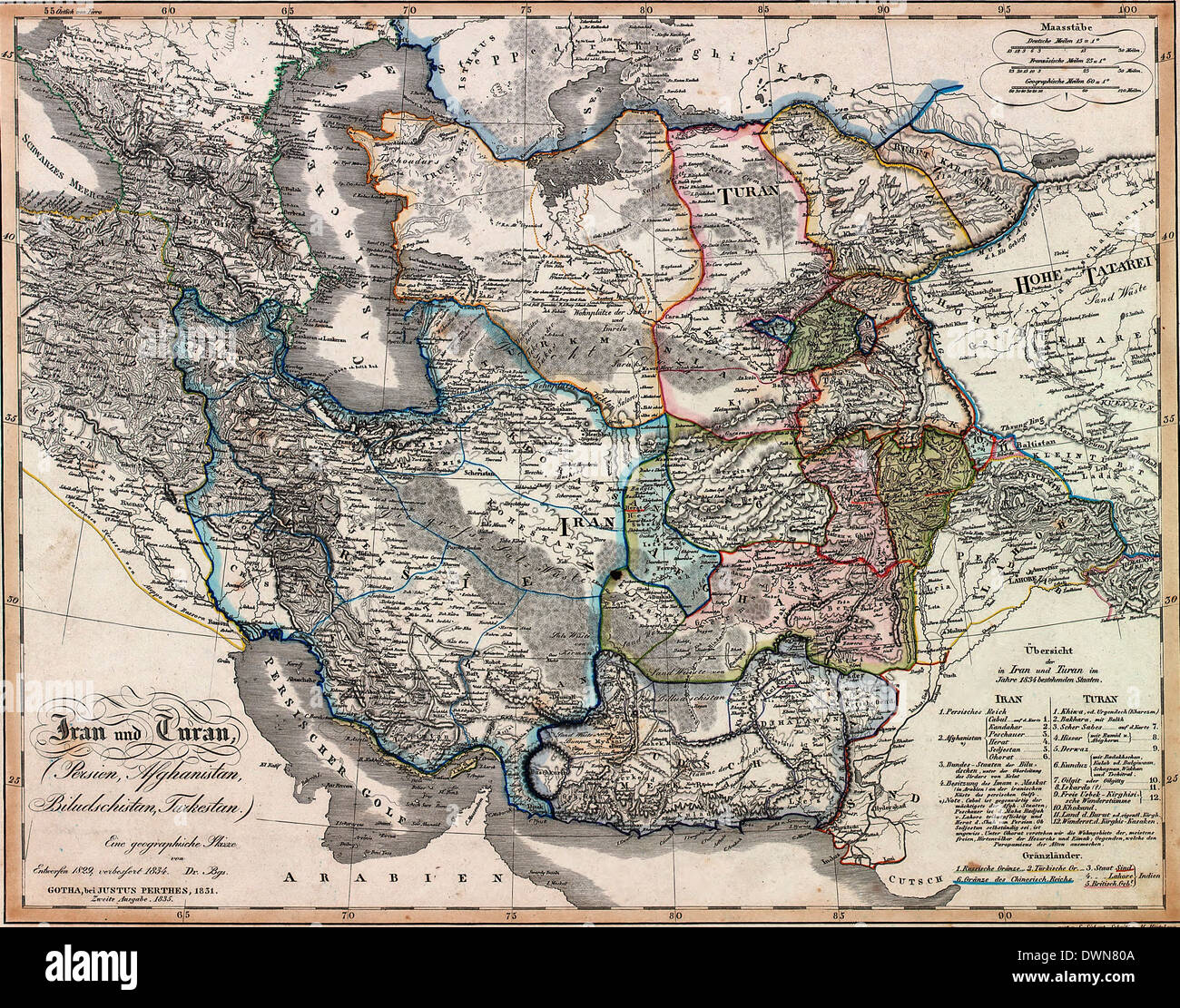 Iran und Turan: Persien, Afghanistan, Biludschistan, Tuckestan: Karte / 1835 Stockfoto
