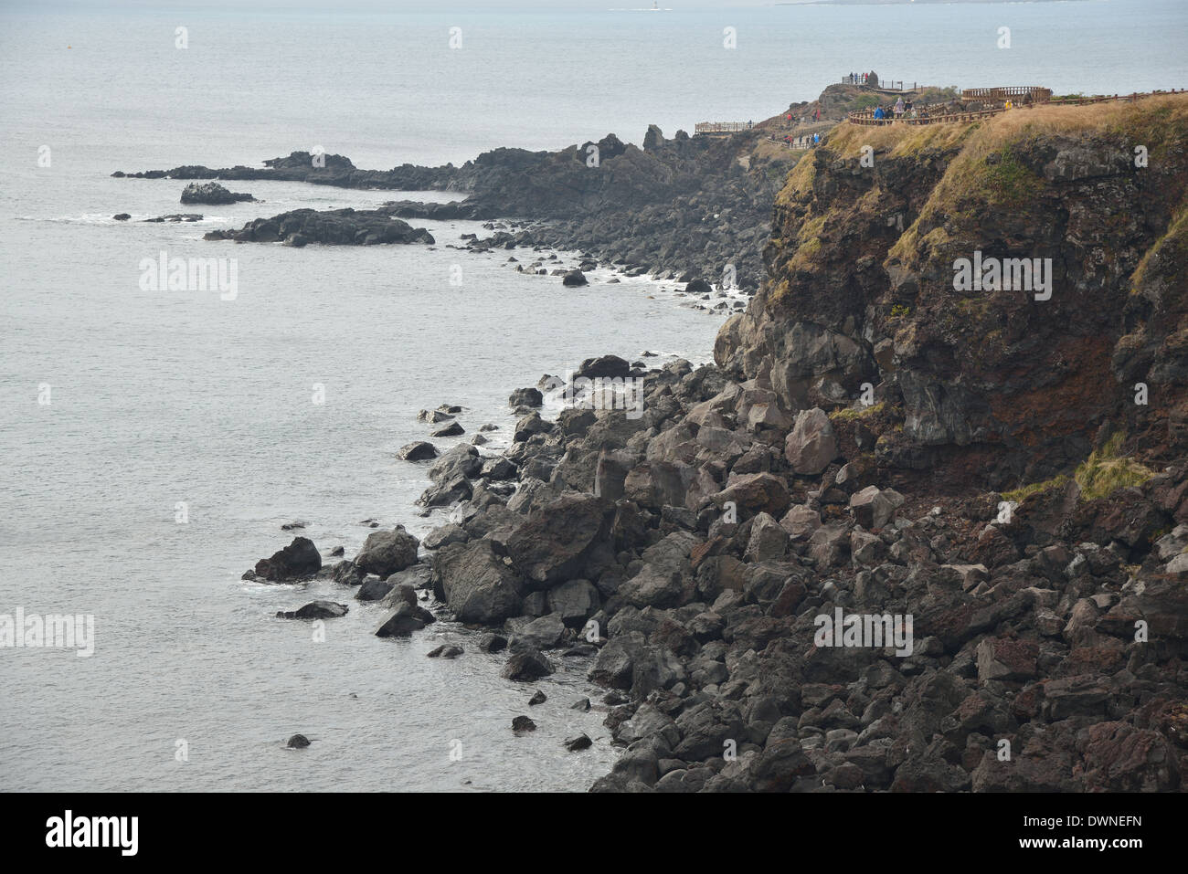 Fliesst, genannt Seobjicoji, Famous in Jeju Island statt. Stockfoto