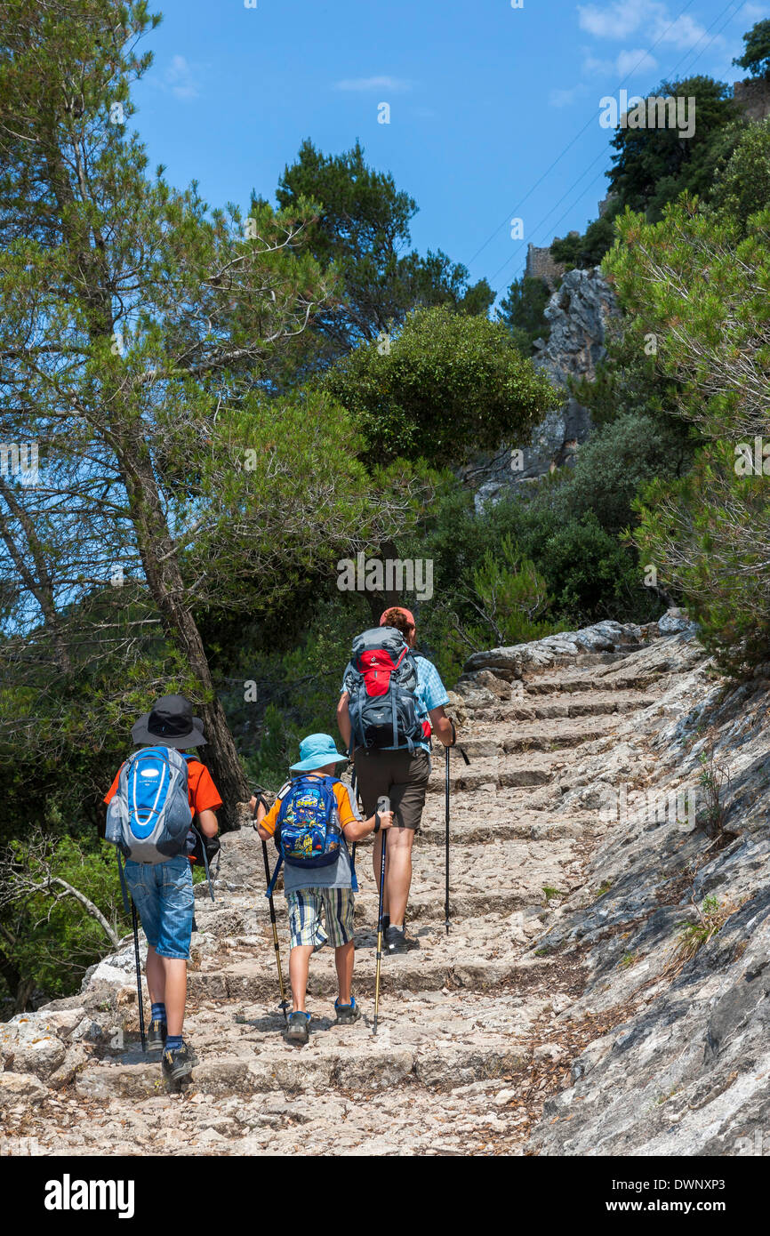 Aufstieg zum Castell d'Alaró, Mallorca, Balearen, Spanien Stockfoto