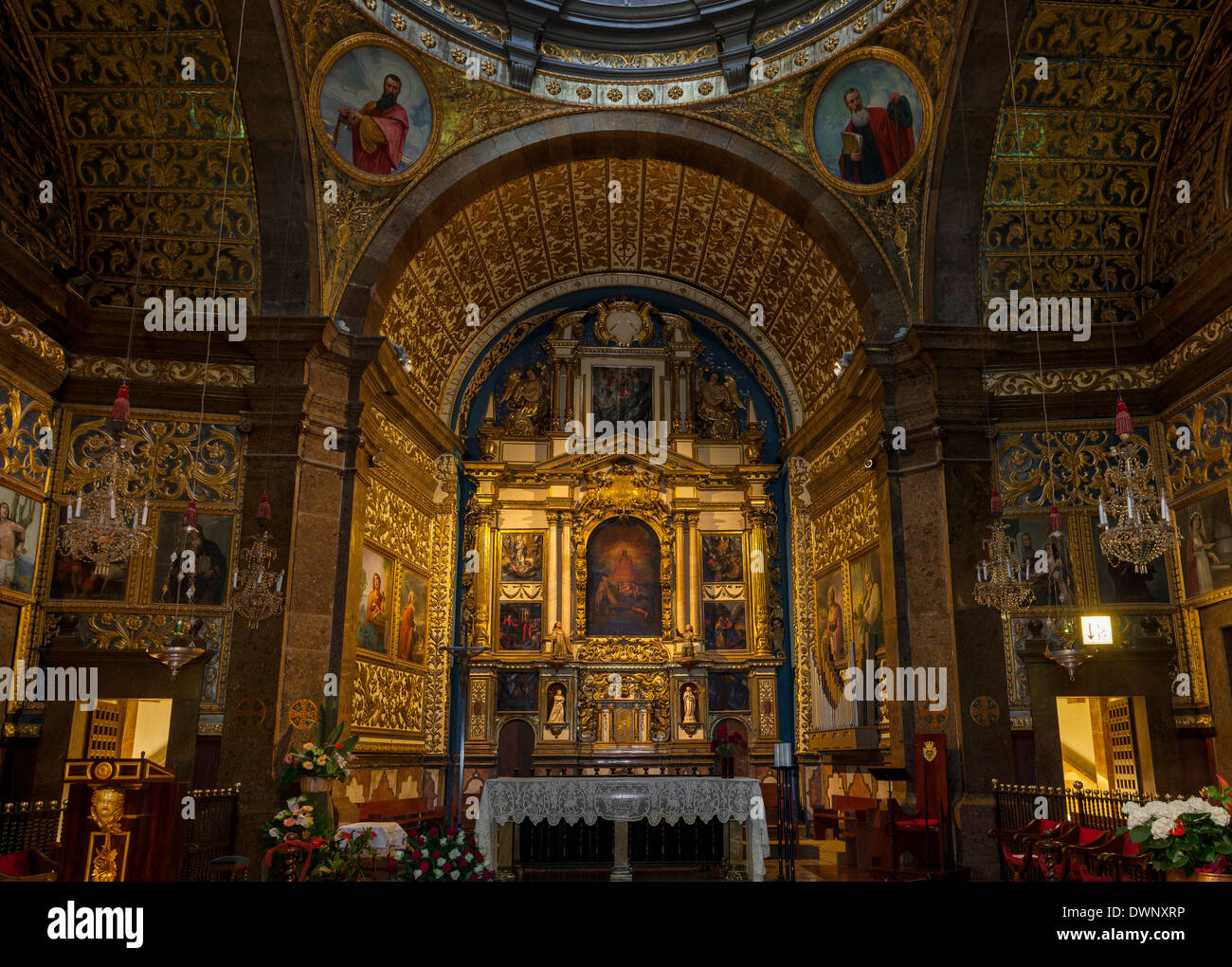 Reich verzierten Altar, Santuari de Lluc Kloster, Mallorca, Balearen, Spanien Stockfoto