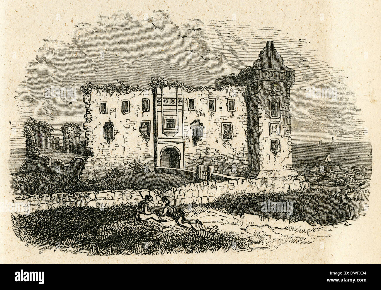 Ca. 1860 antiken Gravur, Castle of St. Andrew's in Fife, Schottland. Stockfoto