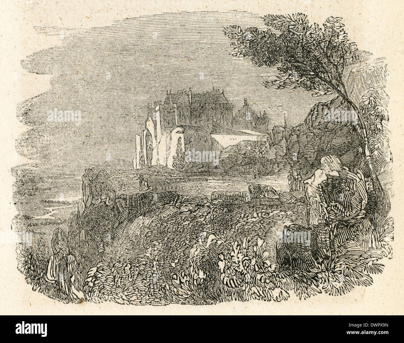 Ca. 1860 antiken Gravur, Stirling Castle, eines der größten und bedeutendsten Schlösser in Schottland. Stockfoto