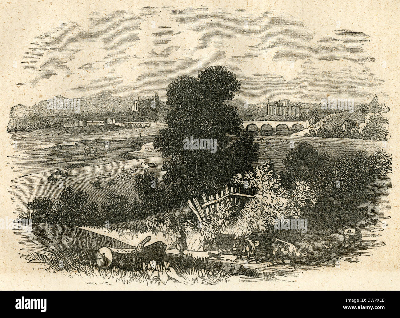 Ca. 1860 antiken Gravur, Ansicht von Carlisle, Cumbria, England. Stockfoto