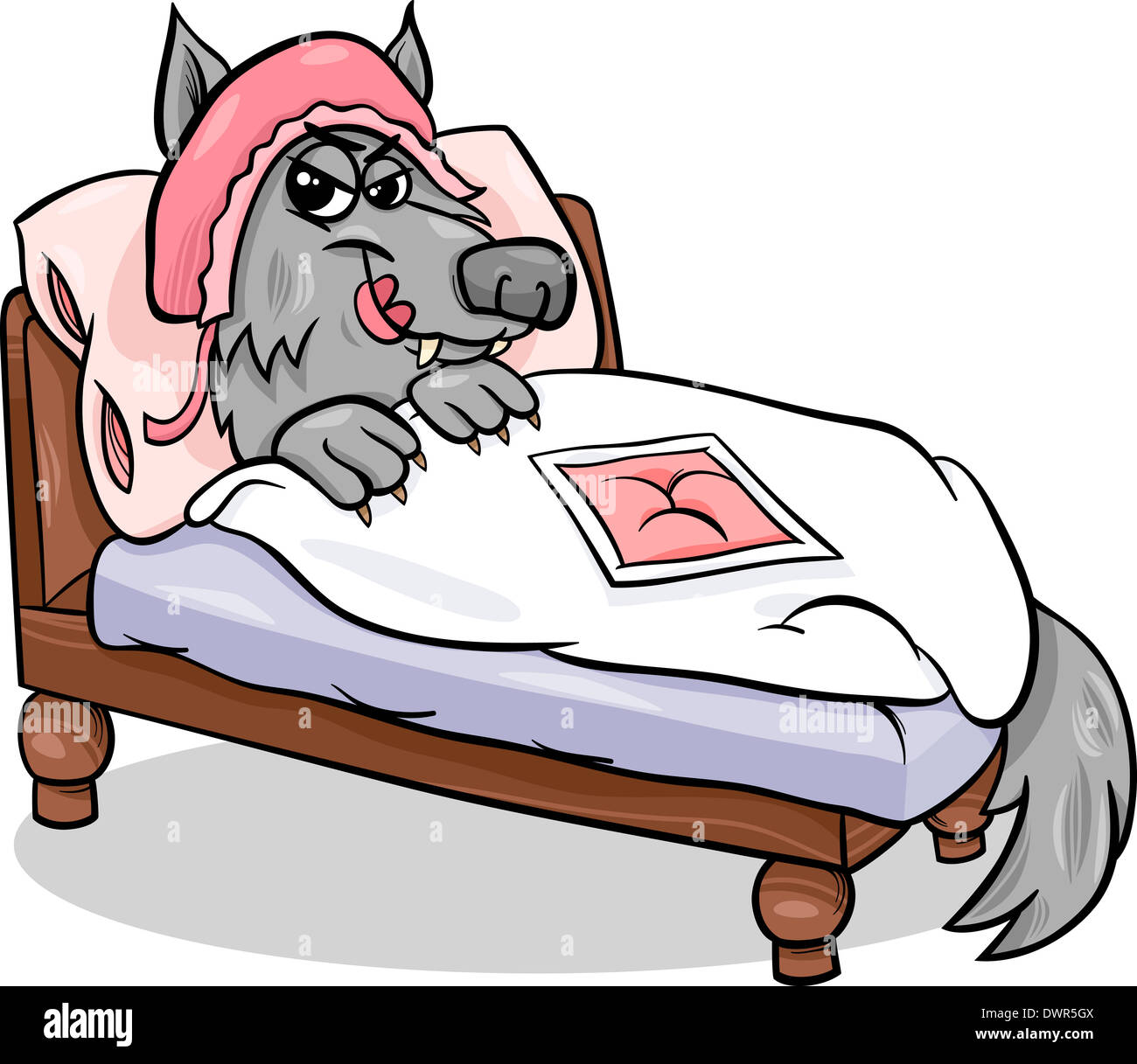 Illustration von Bad Wolf Zeichentrickfigur vorgibt Oma aus wenig Red Riding Hood Märchen Stockfoto