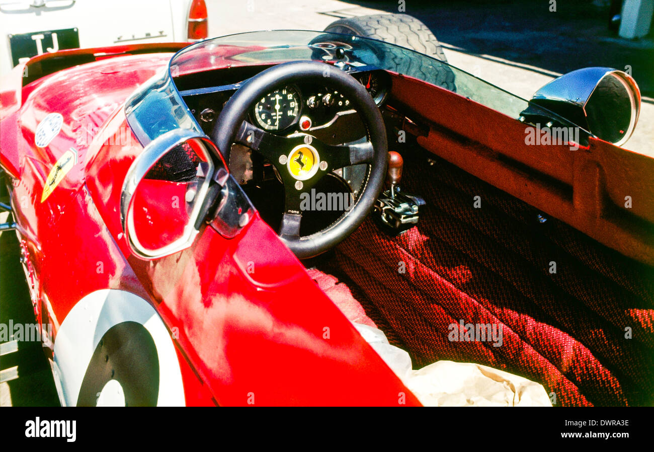 Nahaufnahme eines Ferrari 312B Cockpit in Kyalami Stockfoto