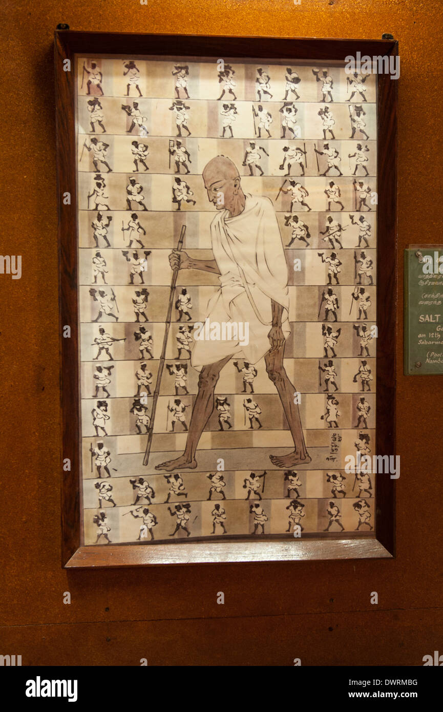 Süd-Süd-Indien, Tamil Nadu Madurai Gandhi Memorial Museum Foto Bild Malerei von Mahatma auf Salz März Satyagraha Stockfoto