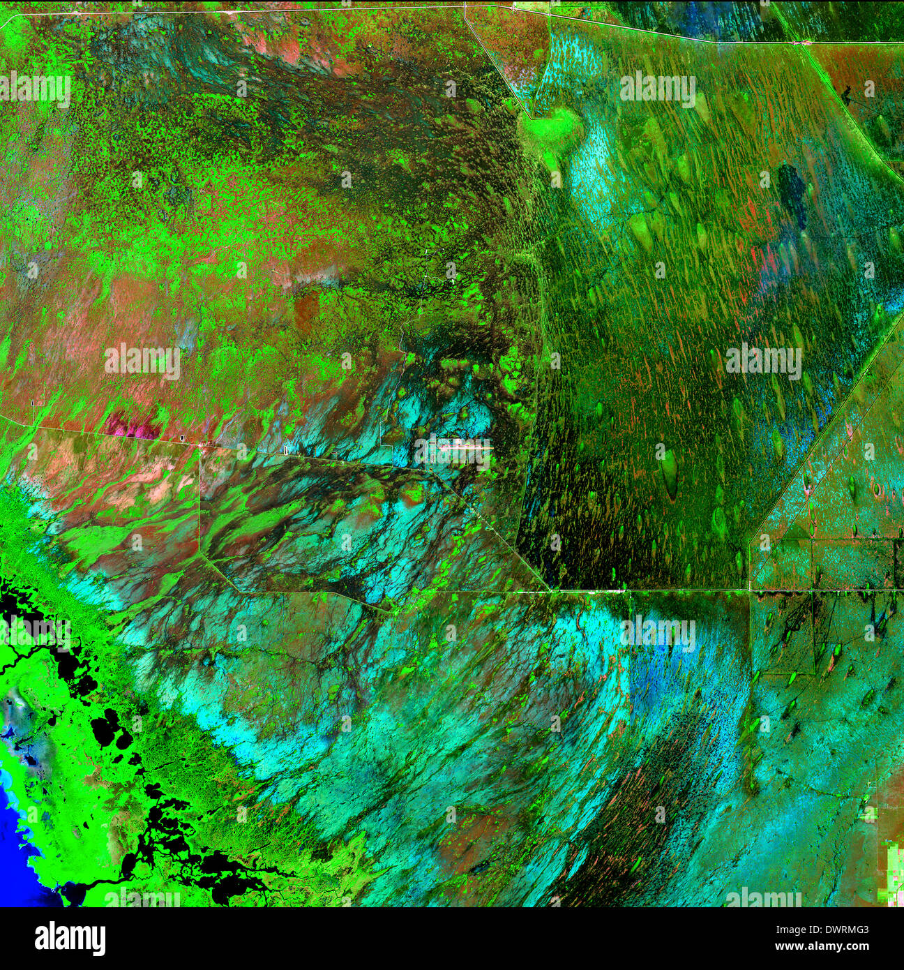 Florida Everglades wie vom Weltraum aus gesehen Stockfoto