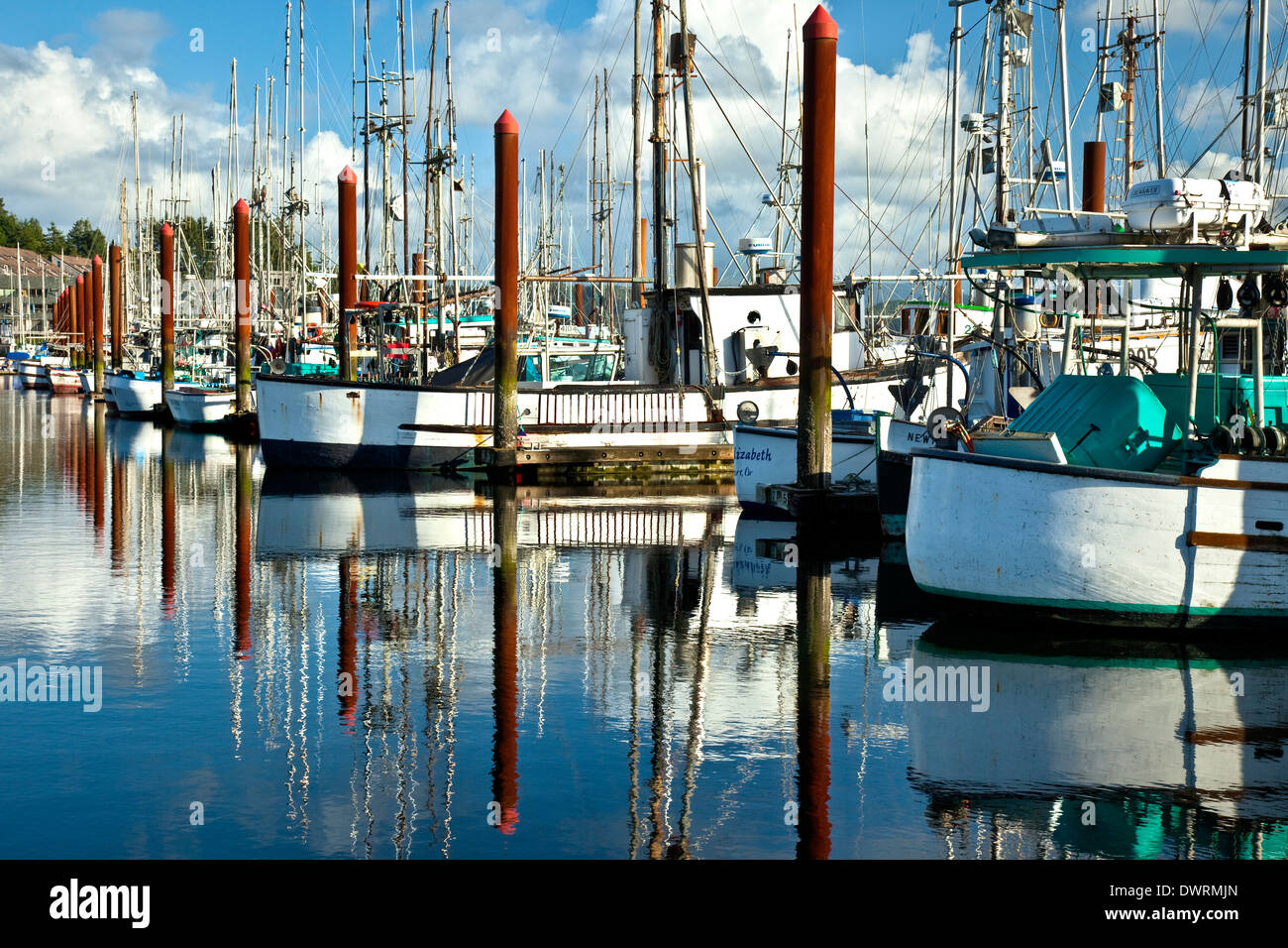 Fischerboote im Hafen von Newport, Oregon Stockfoto