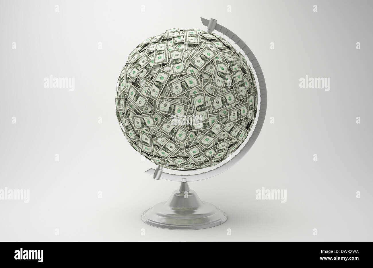 US-Dollar in Form eines Globus Stockfoto