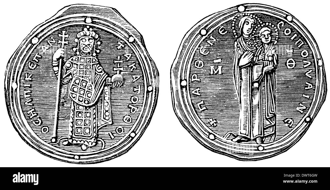 Byzantinische Münzen. Silbermünze (Romanus IV Diogenes) Stockfoto