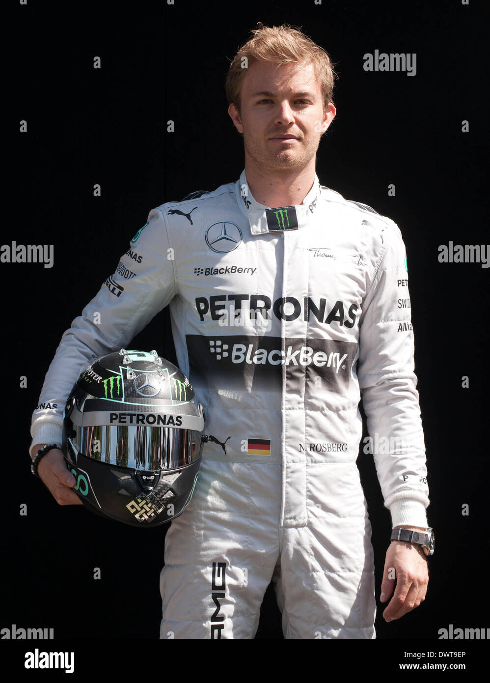 Melbourne, Australien. 13. März 2014. Mercedes GP Formel 1-Fahrer Nico Rosberg Deutschlands besucht das Treiber-Porträt-Sitzung vor Australian Formula One Grand Prix im Albert Park in Melbourne, Australien, 13. März 2014. Bildnachweis: Bai Xue/Xinhua/Alamy Live-Nachrichten Stockfoto