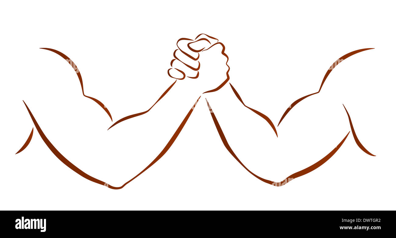 Abbildung von zwei muskulösen Arme, die kämpfen zu skizzieren. Stockfoto