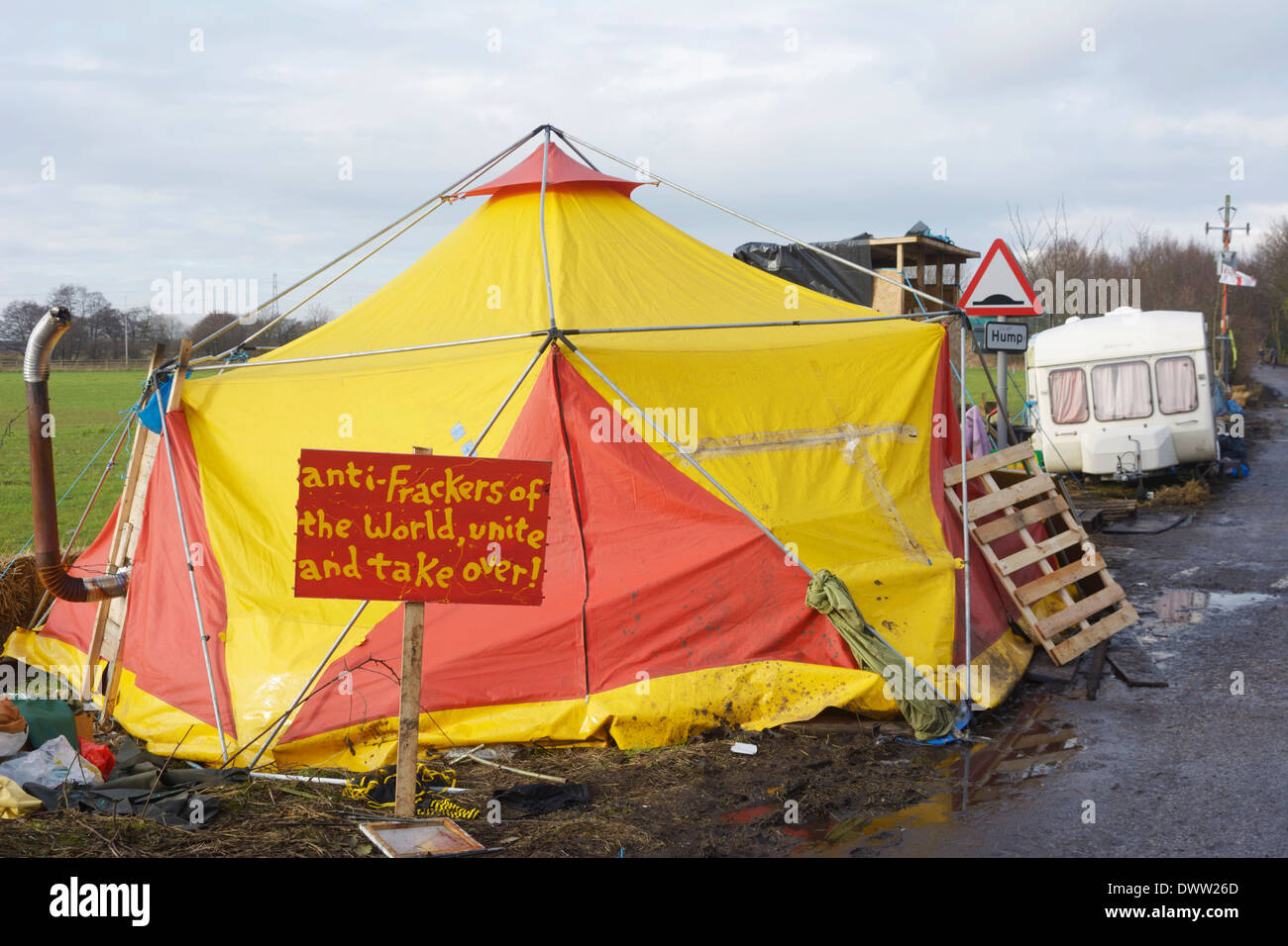 Barton Moss Straße Fracking Website & Protest Camp in der Nähe von Eccles, Manchester. Stockfoto