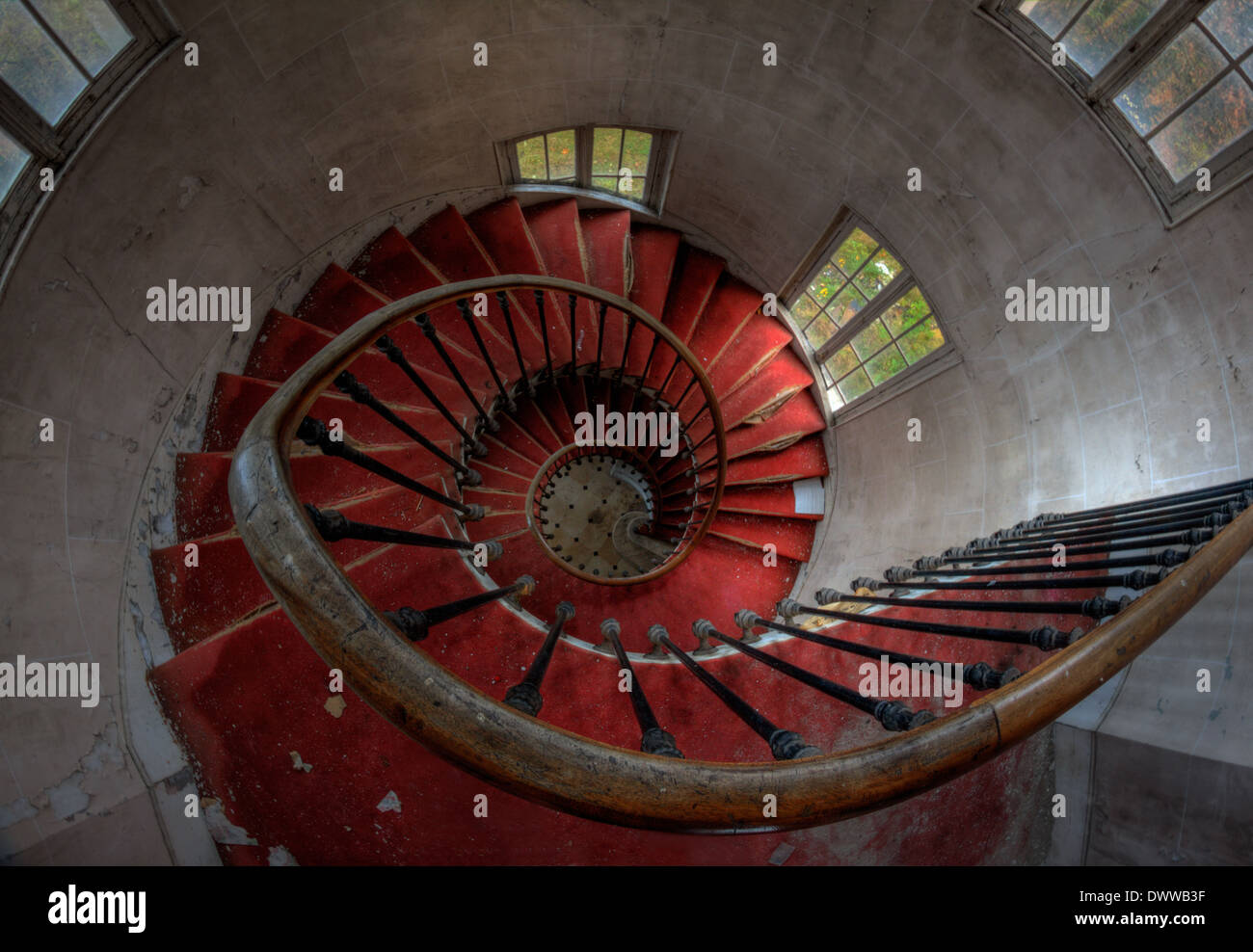 Die rote Wendeltreppe Stockfoto