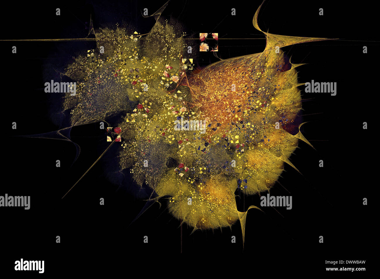 Abstrakte Kunst Gold berechnet generiert Design erstellt mit dem Programm Apophysis Stockfoto