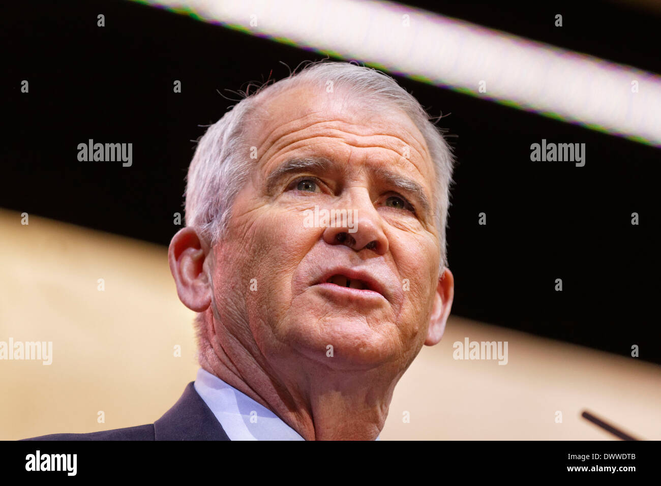 Republikanische Abbildung und zentrale Figur in der Iran-Contra-Skandal, ehemaligen Lt Col Oliver North am CPAC abgebildet. Stockfoto