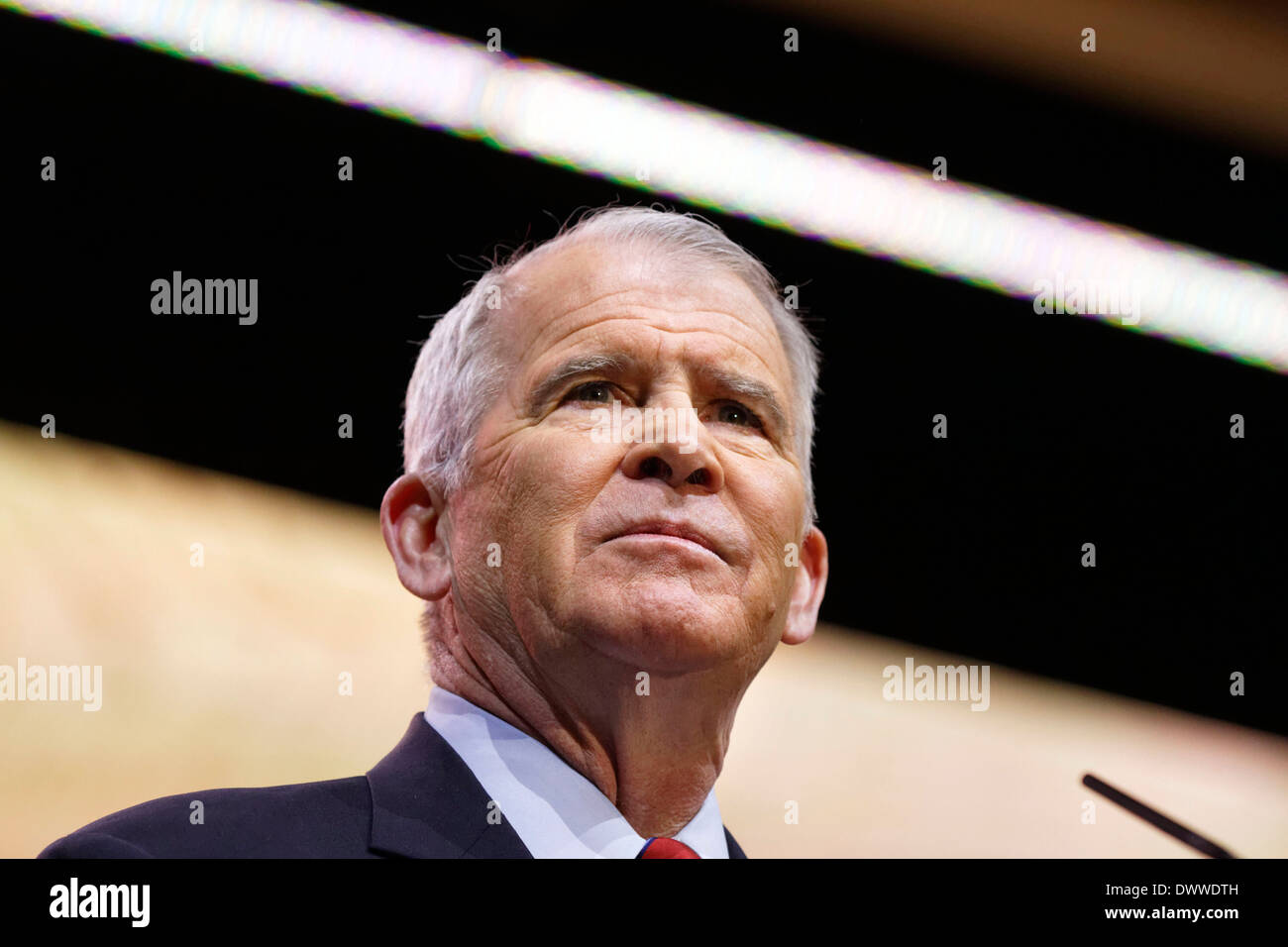 Republikanische Abbildung und zentrale Figur in der Iran-Contra-Skandal, ehemaligen Lt Col Oliver North am CPAC abgebildet. Stockfoto