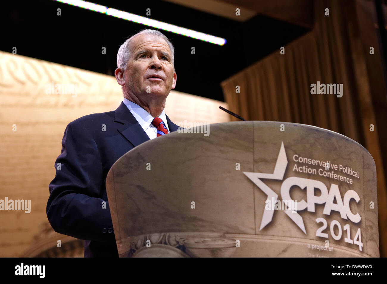 Republikanische Abbildung und zentrale Figur in der Iran-Contra-Skandal, ehemaligen Lt Col Oliver North am CPAC abgebildet. Stockfoto