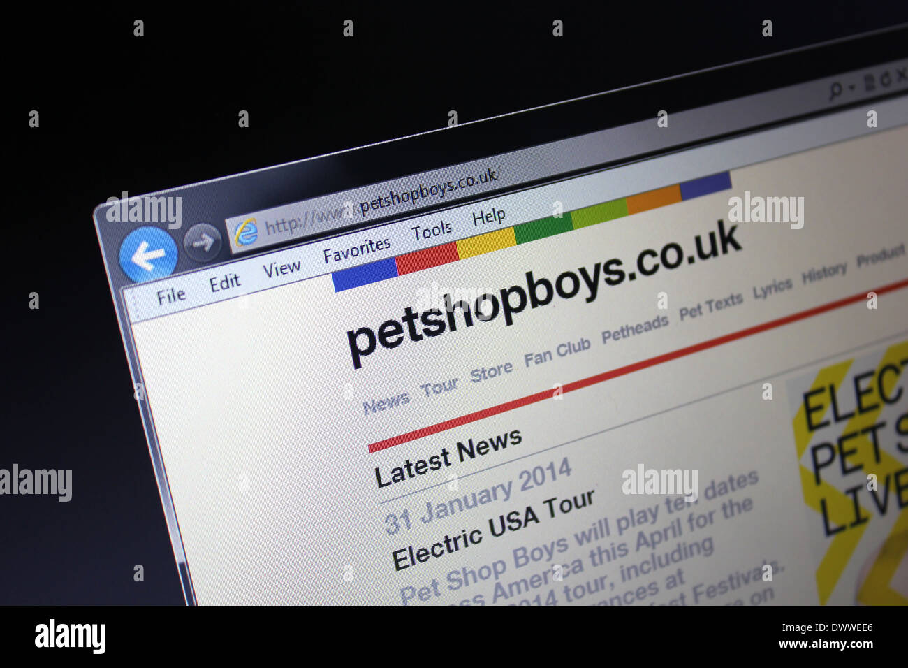 Die pet Shop Boys website Stockfoto