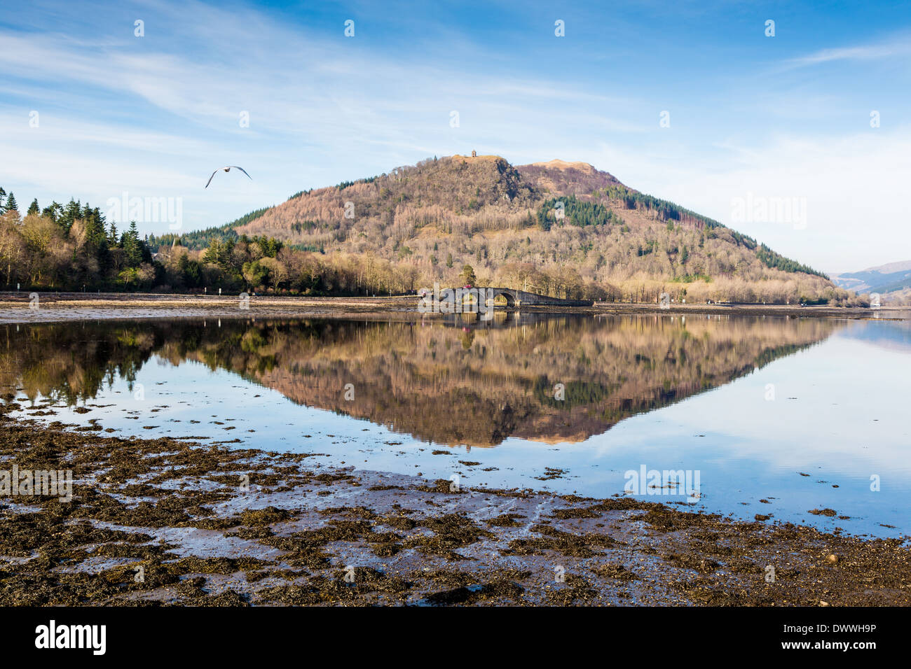 Dun corr bhile Hügel mit inverary Brücke vor. am Loch Fyne gelegen, Schottland. Stockfoto