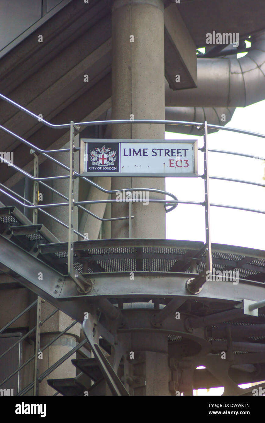 Straßenschild "Kalk" City of London Lloyds Building Stockfoto