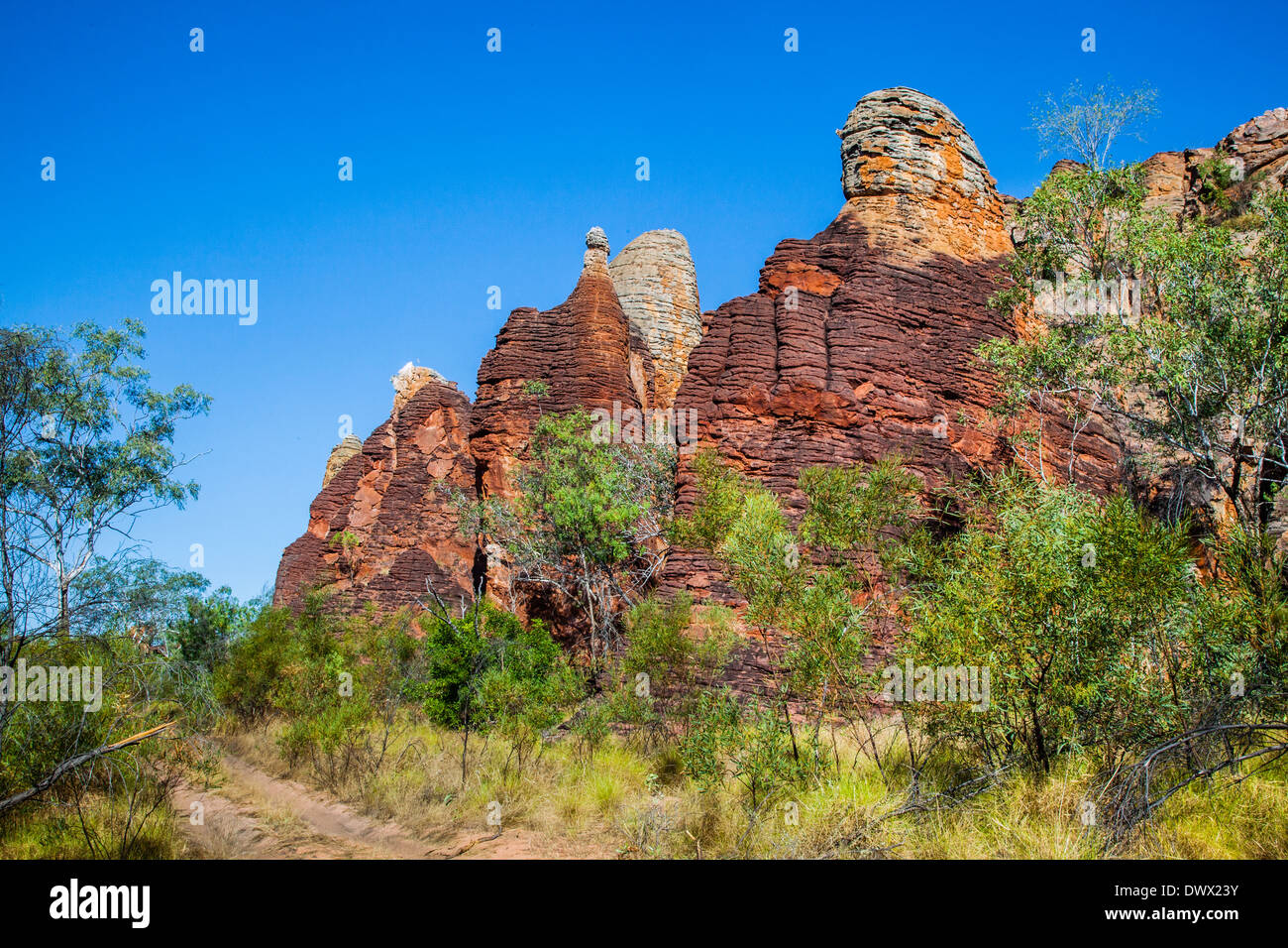 Australien, Northern Territory, Limmen National Park, Türme, Säulen und Zinnen der Western Lost City. Stockfoto