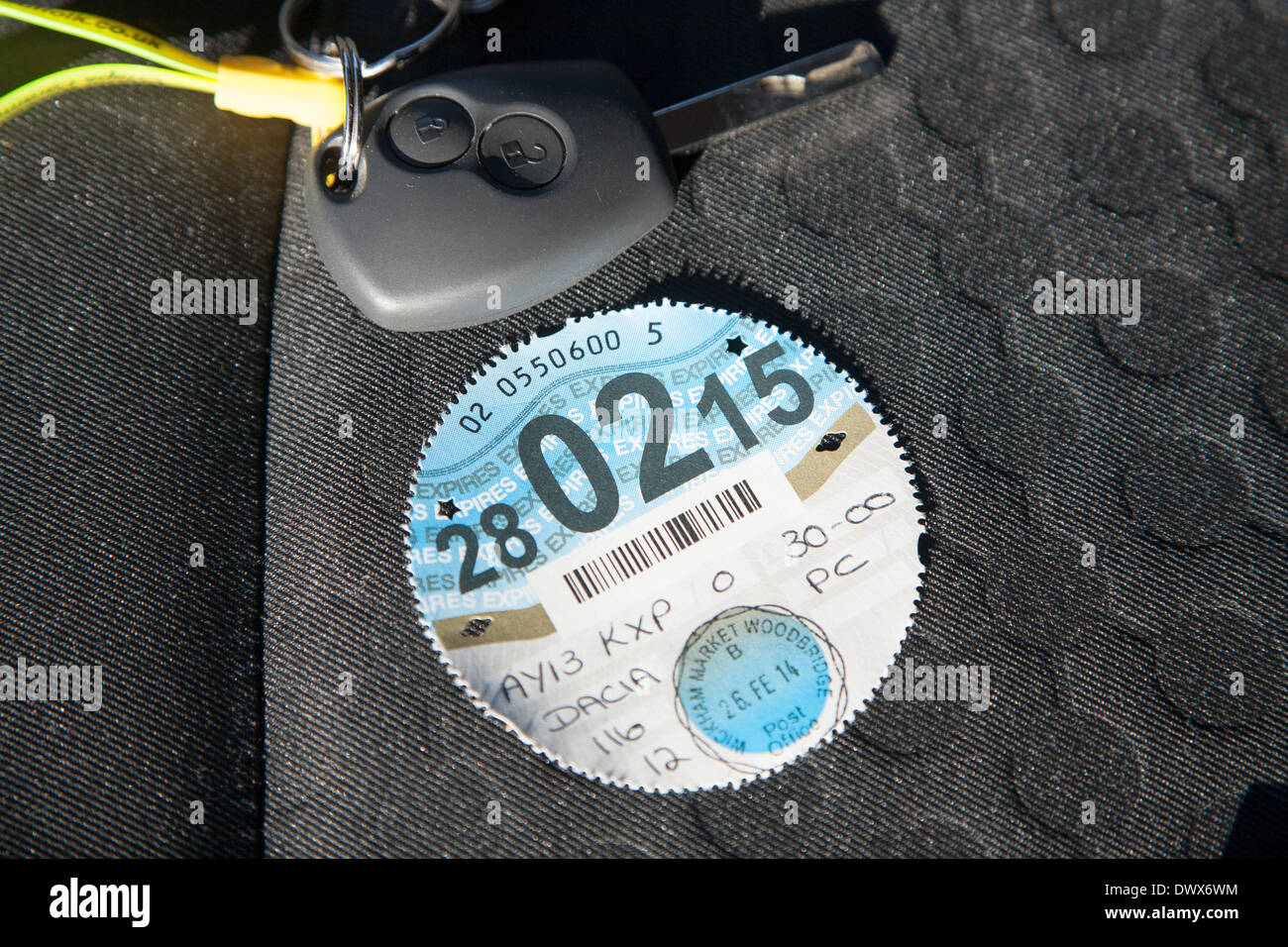 Steuer-CD Fahrzeug Straßenzulassung UK bis Februar 2015 Stockfoto