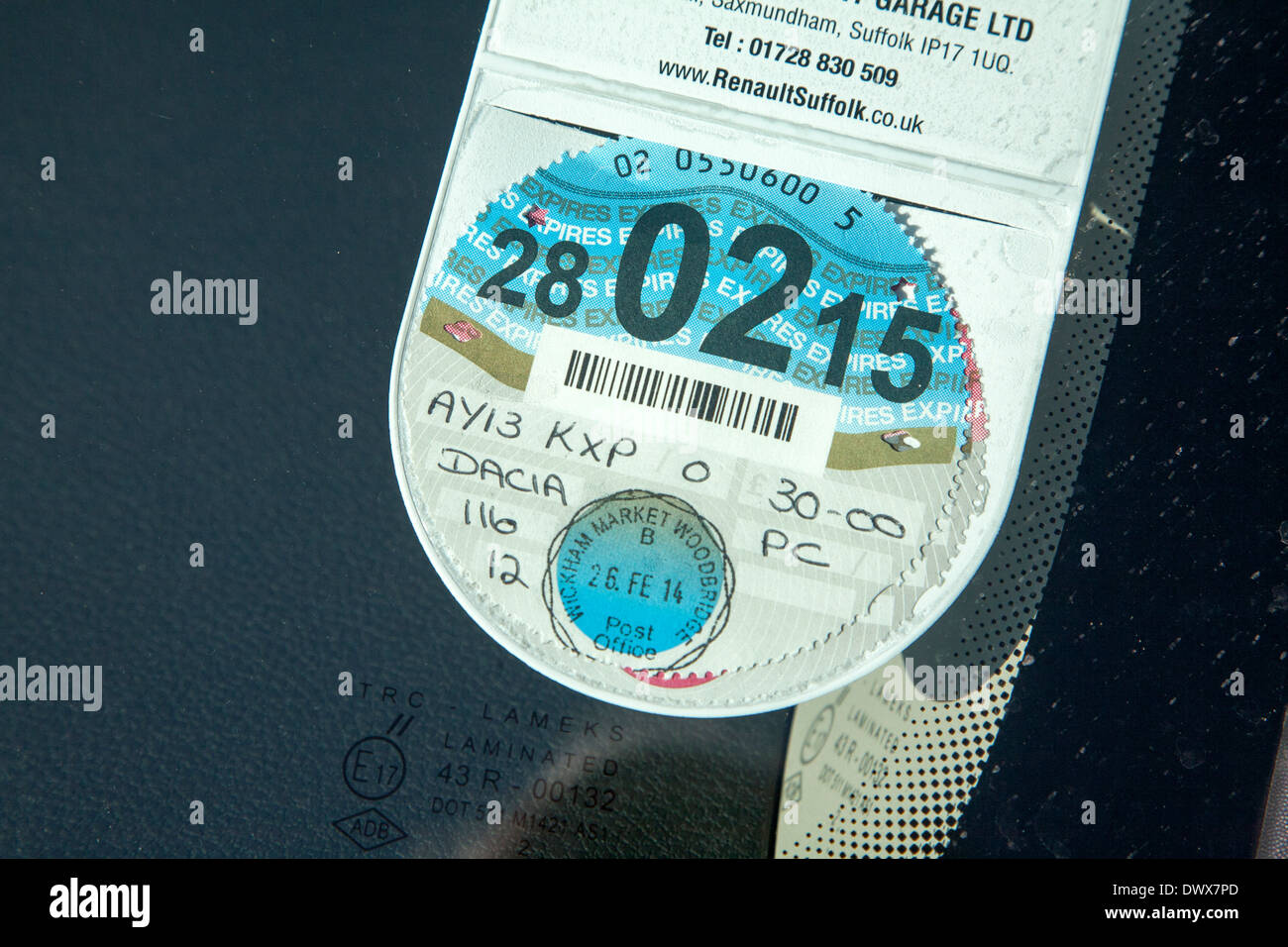 Steuer-CD Fahrzeug Straßenzulassung UK bis Februar 2015 Stockfoto