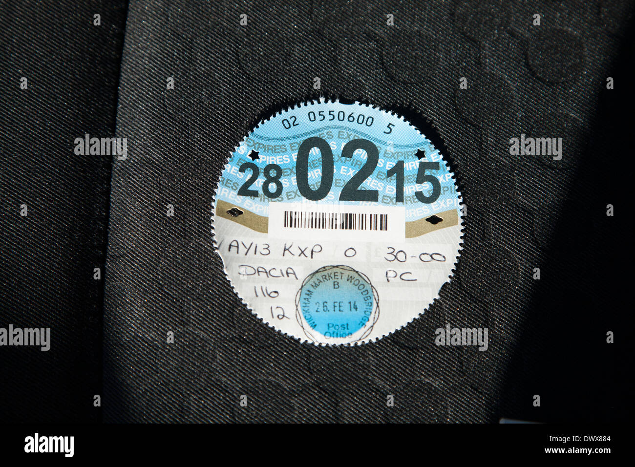 Steuer-CD Fahrzeug Straßenzulassung UK bis Februar 2015 Stockfoto